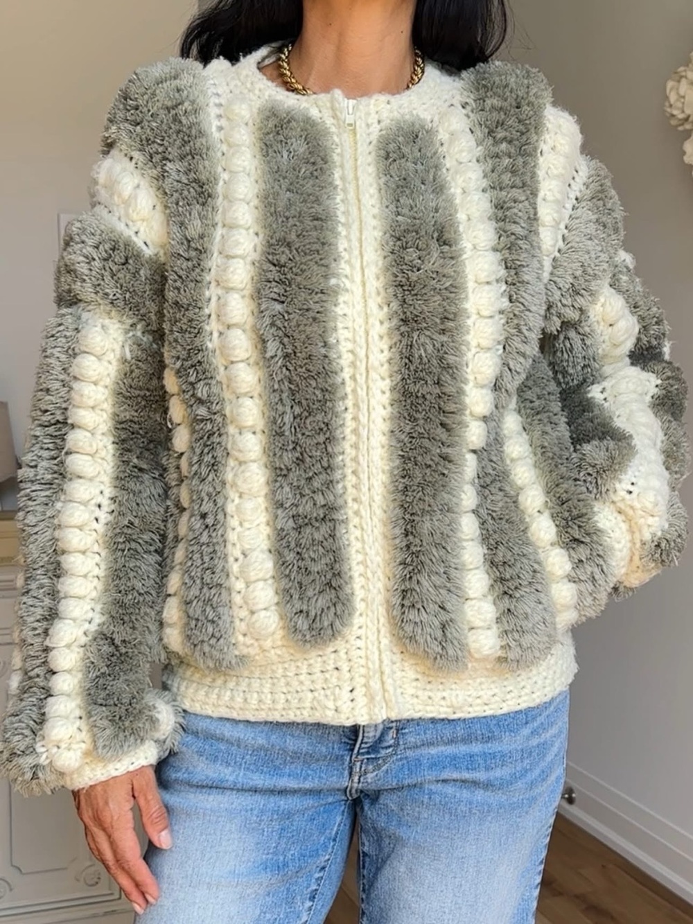 Vintage 70s Sears Chenille Zip Up Bomber Knit